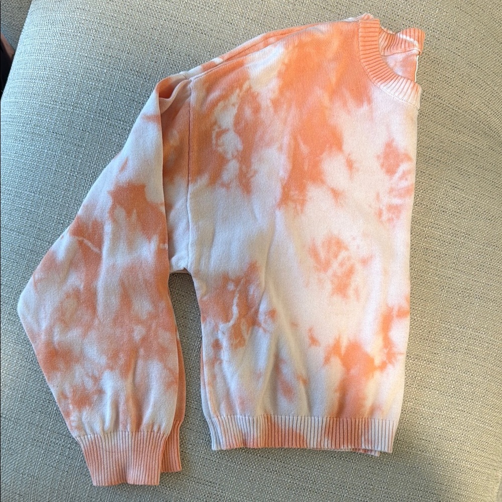 Billabong Orange and White Cropped Crew Neck Sweater with Tie-Dye Pattern - Picture 4 of 4
